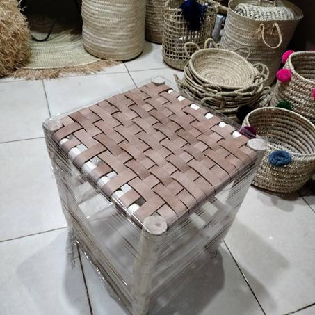 TABOURET CUIR TRESSE