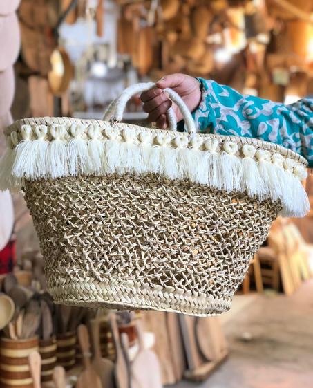 PANIER BOHÈME POMPONS