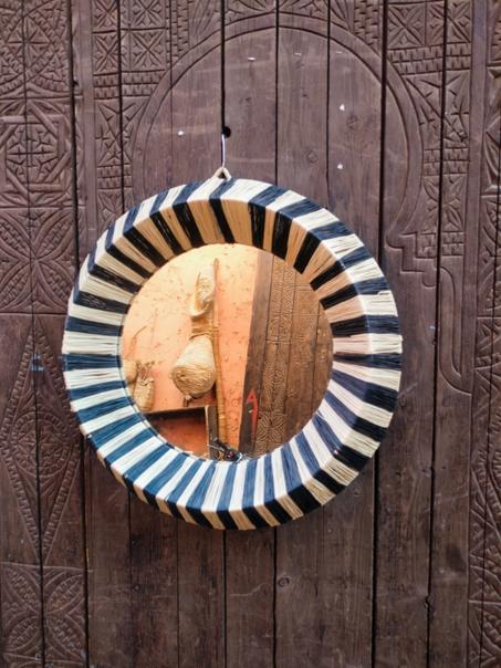 MIROIR HUBLOT RAYÉ RAPHIA & NOIR