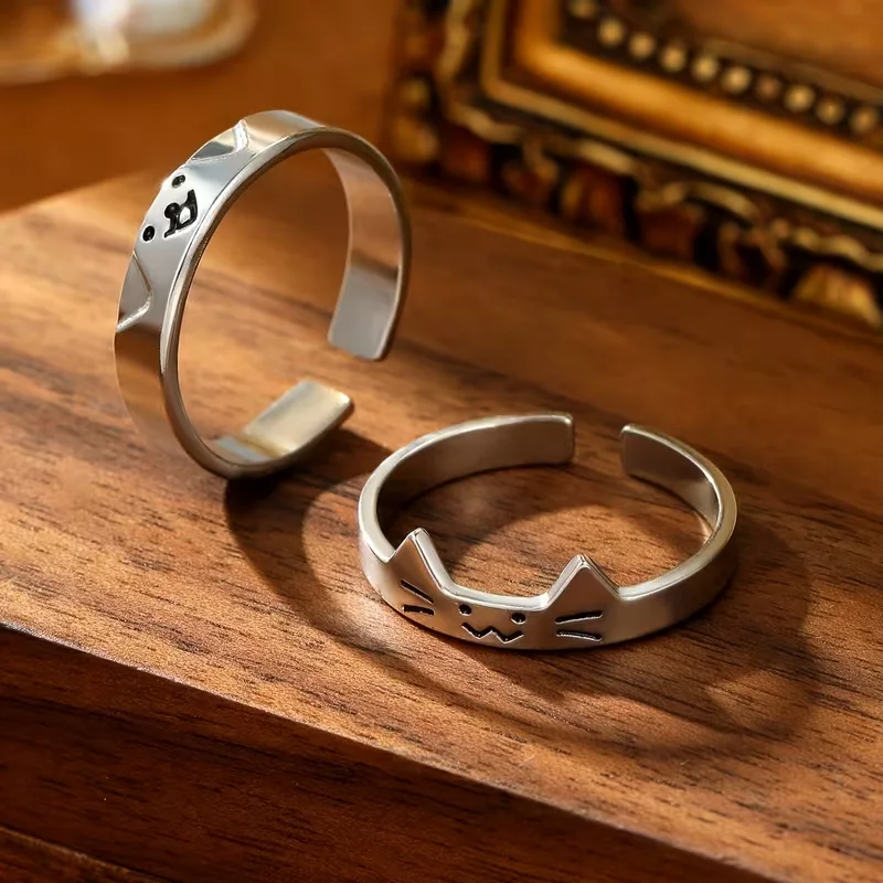 2pcs set of cat and dog lover rings 2 adorable and gift for stainless steel couples accessories cute cat and Product details 0