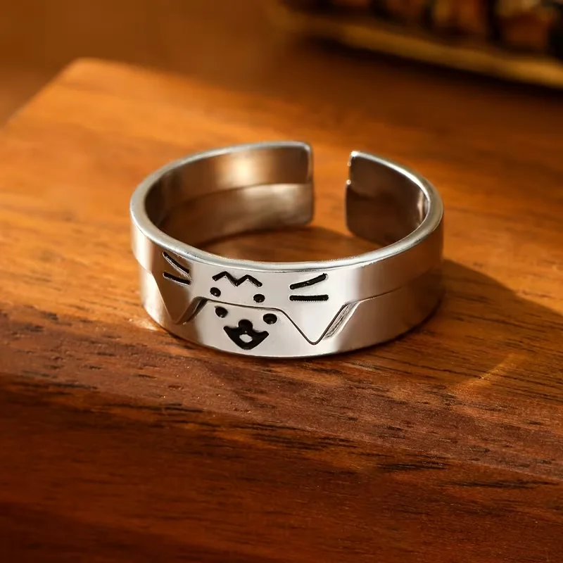 2pcs set of cat and dog lover rings 2 adorable and gift for stainless steel couples accessories cute cat and Product details 1