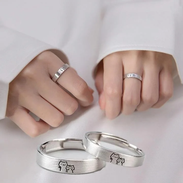 Romantic Matching Cat Rings – Adjustable Jewelry Gift for Couples & Feline Fans