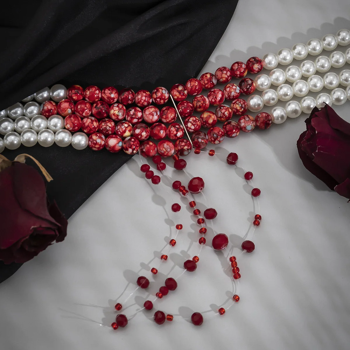 Bite Mark Blood Pearl Necklace Hoop Choker