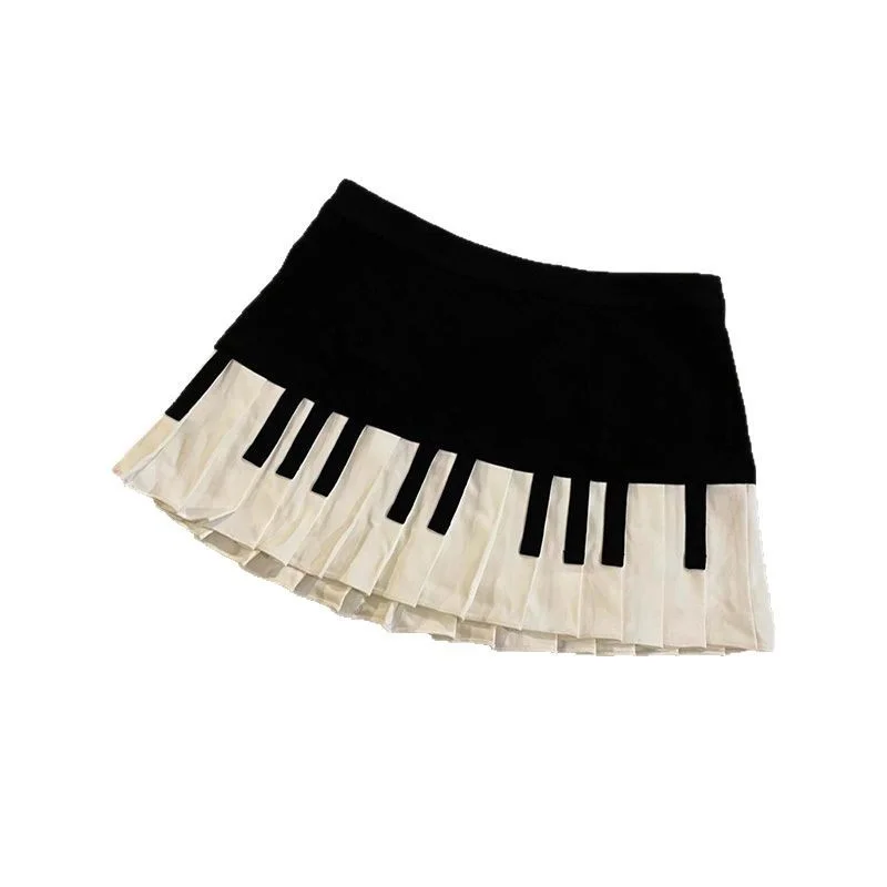 Retro Black And White Piano Design Skirt
