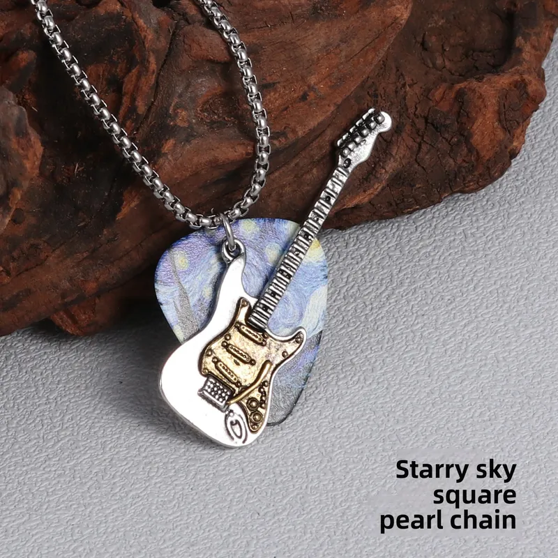Vintage Guitar & Pick Pendant Necklace