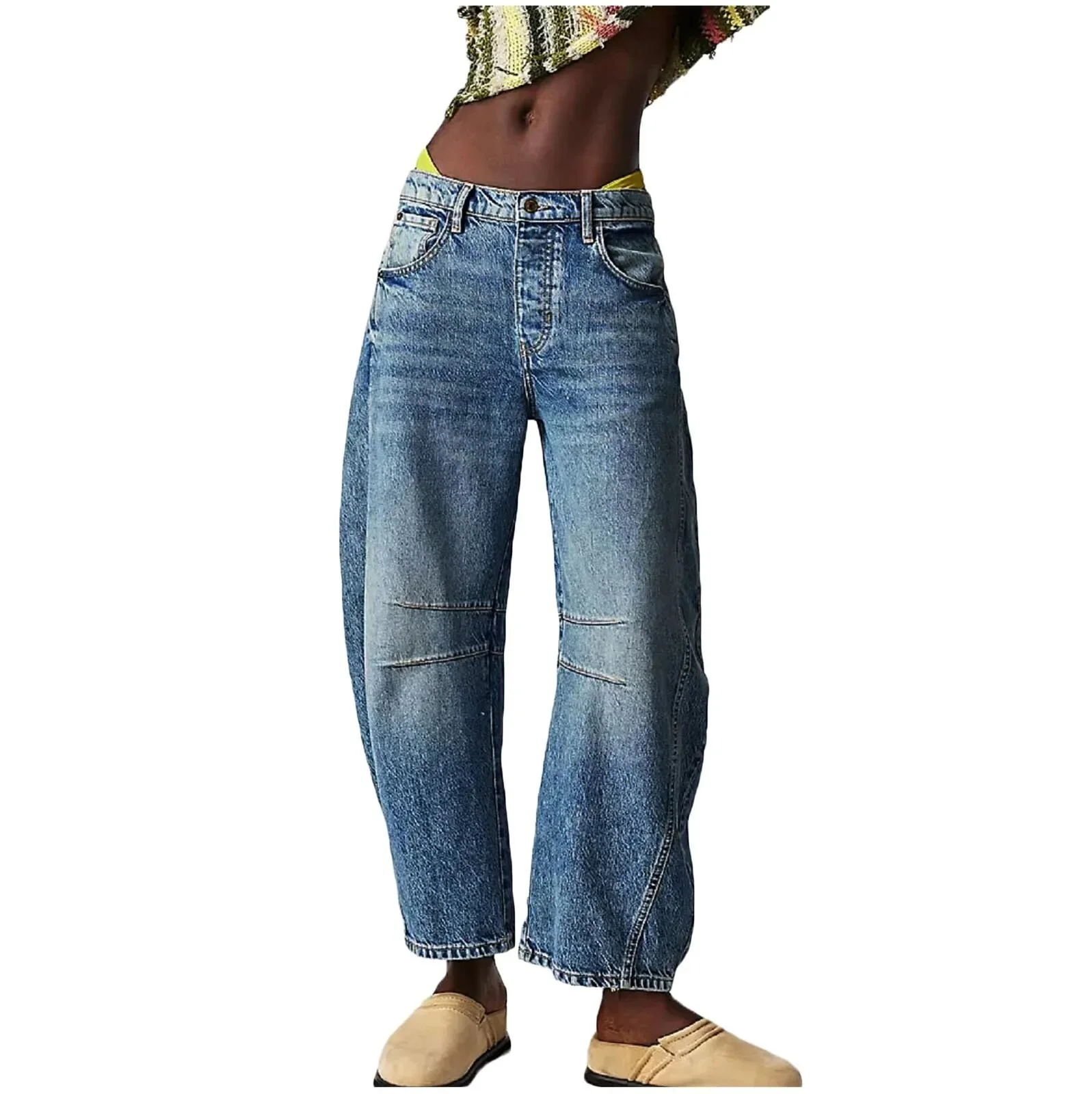 Aficas Mid-Rise Barrel Jeans