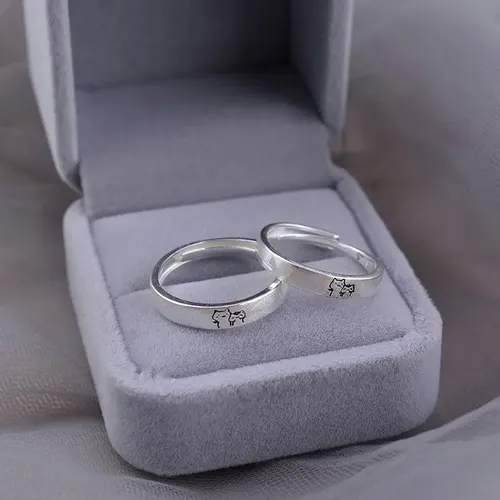 Romantic Matching Cat Rings – Adjustable Jewelry Gift for Couples & Feline Fans