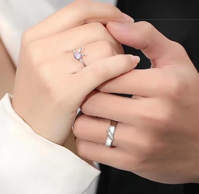 🐰 Rabbit & Carrot Matching Couple Rings