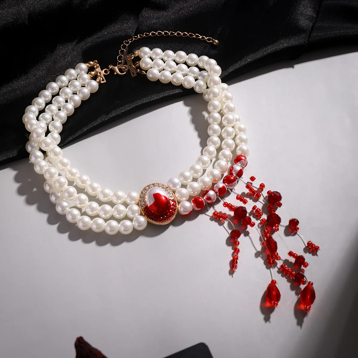 Bite Mark Blood Pearl Necklace Hoop Choker