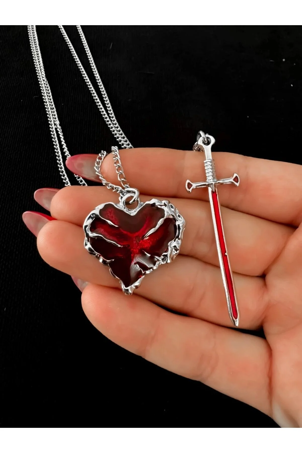 Gothic Heart and Sword Necklace