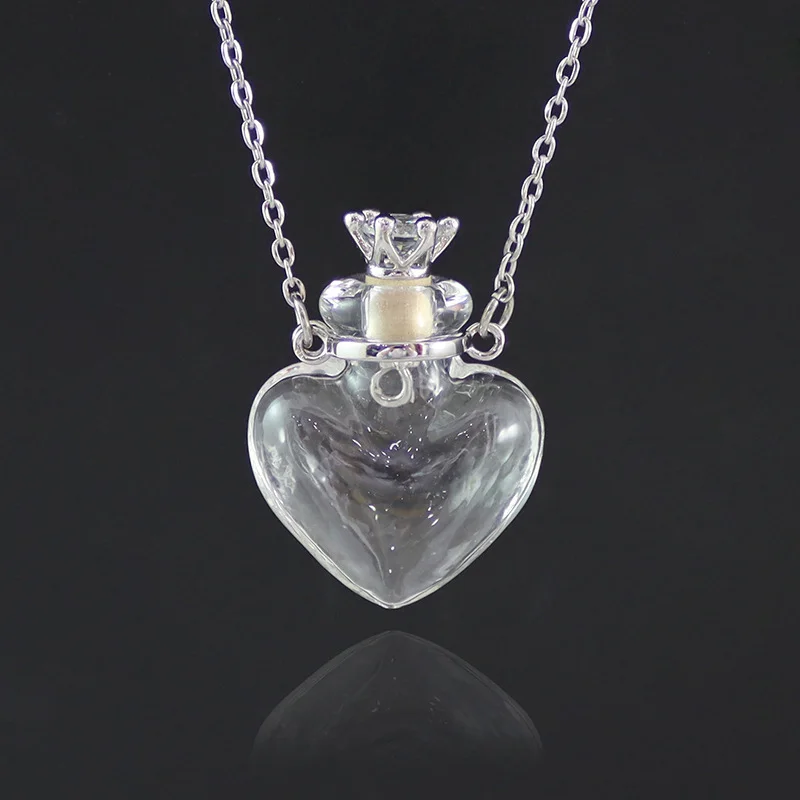 Clear Heart Bottle Essential Oil Pendant