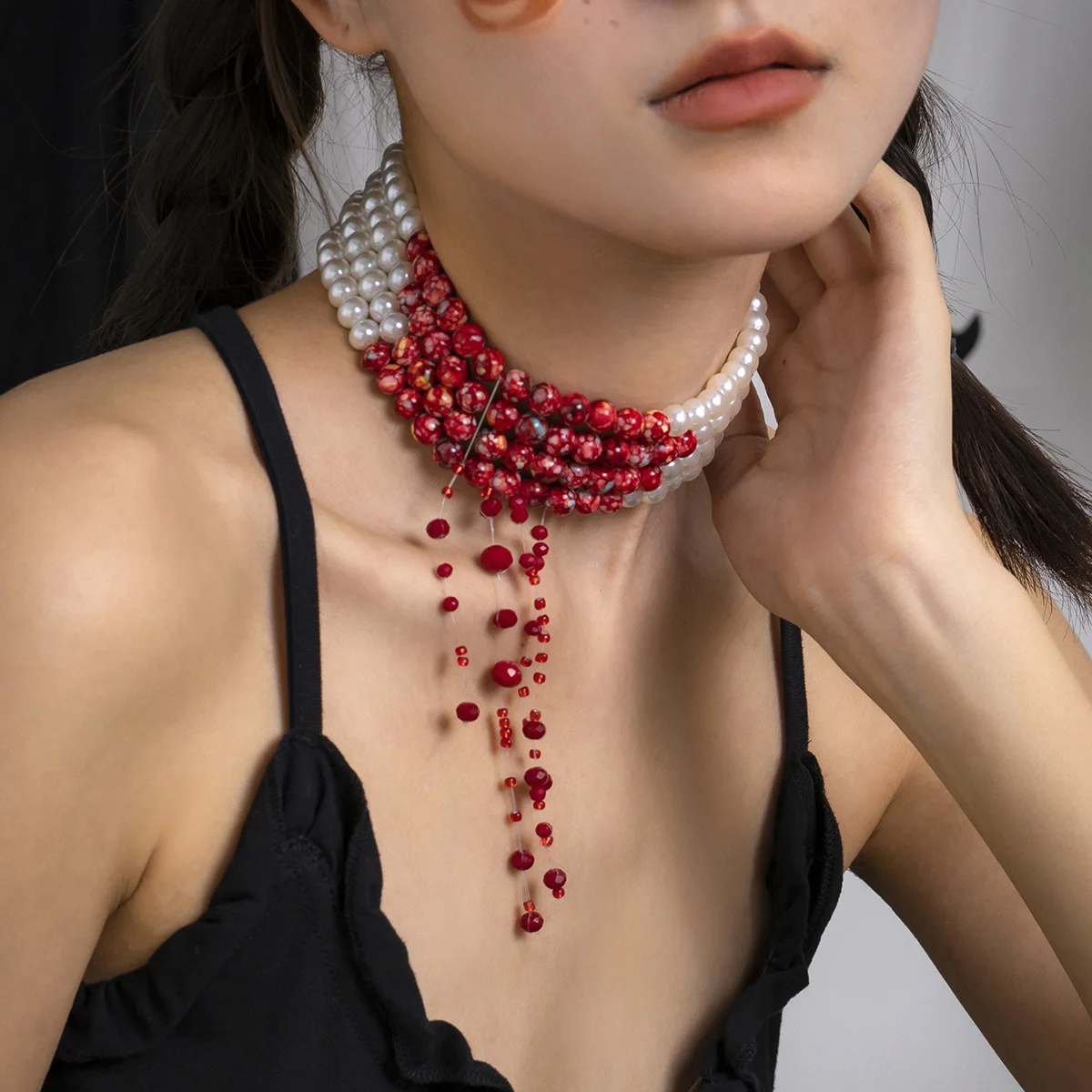 Bite Mark Blood Pearl Necklace Hoop Choker