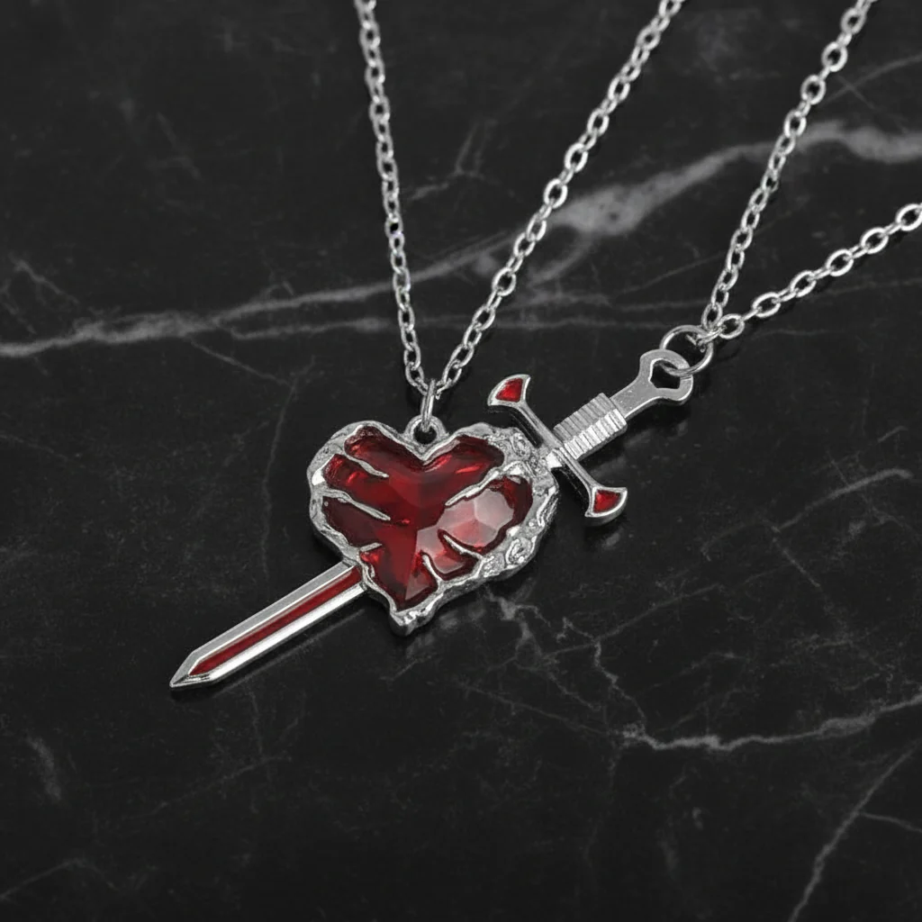 Gothic Heart and Sword Necklace