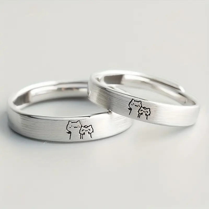 Romantic Matching Cat Rings – Adjustable Jewelry Gift for Couples & Feline Fans