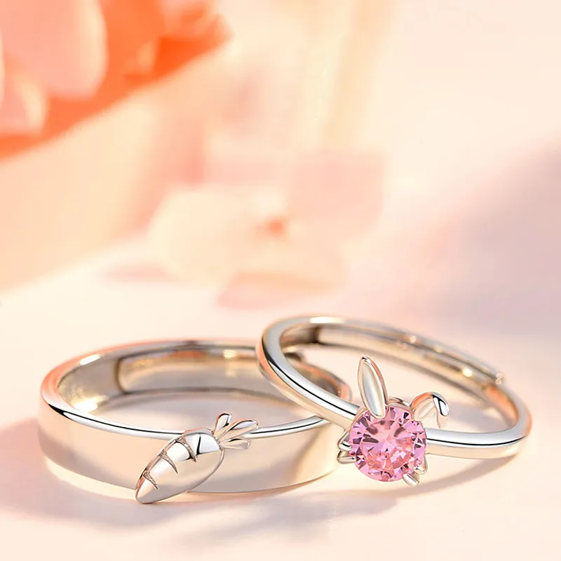 🐰 Rabbit & Carrot Matching Couple Rings