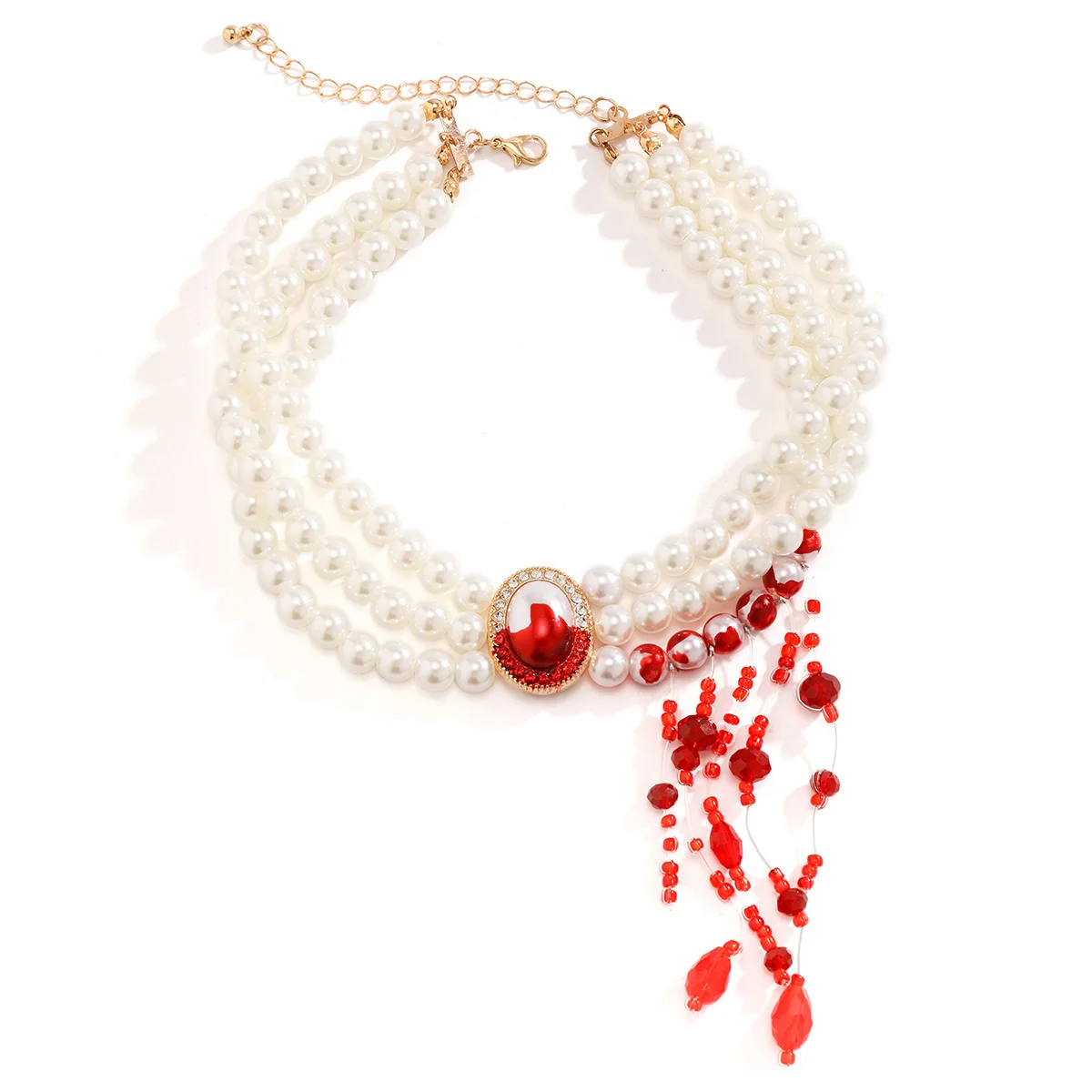 Bite Mark Blood Pearl Necklace Hoop Choker
