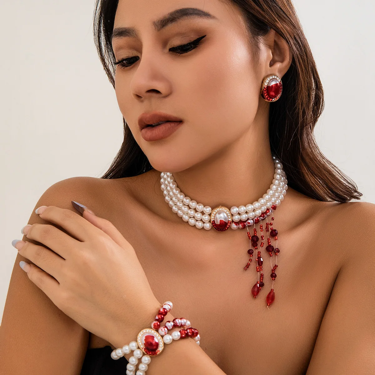 Bite Mark Blood Pearl Necklace Hoop Choker