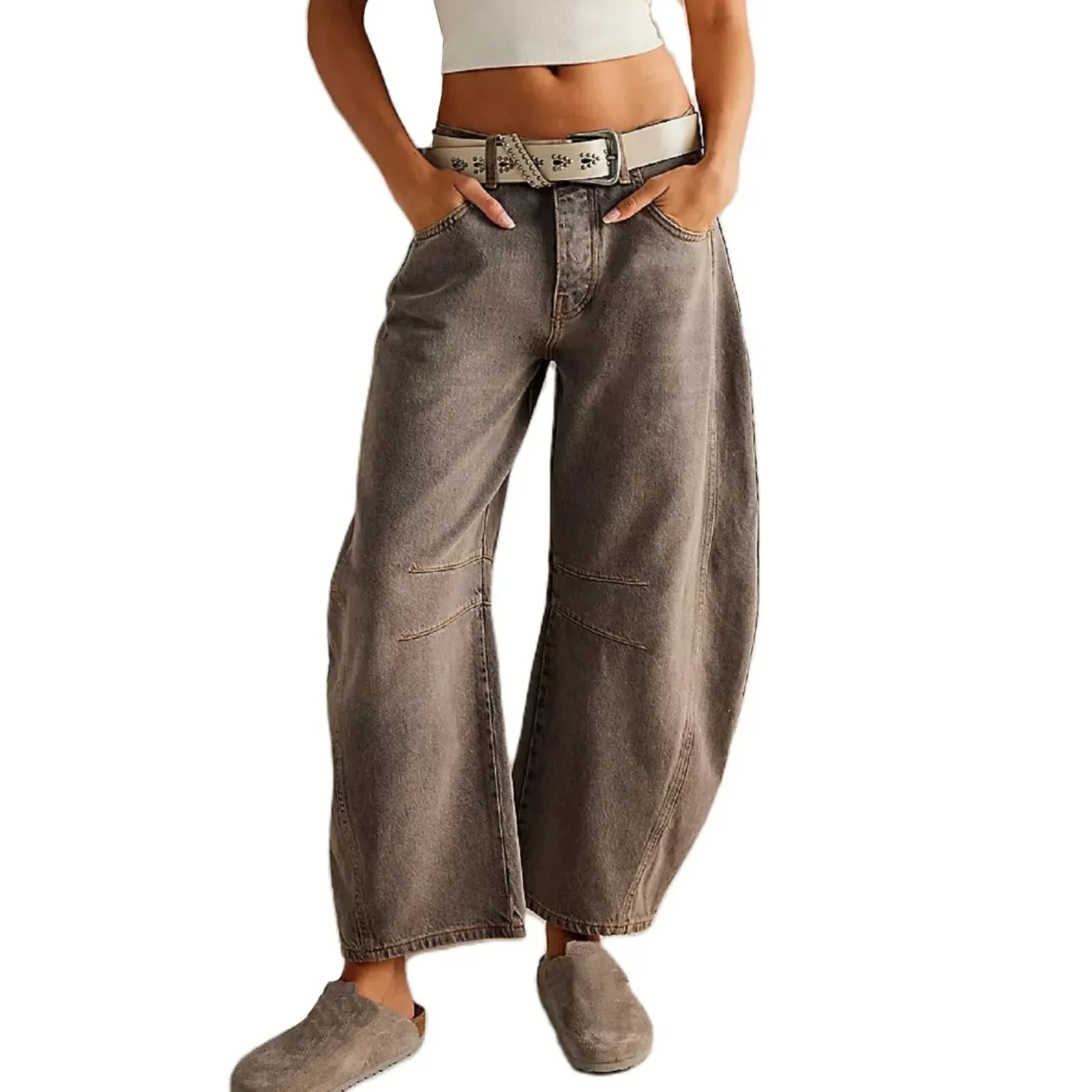 Aficas Mid-Rise Barrel Jeans