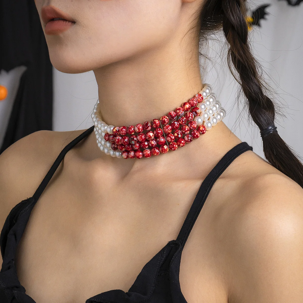 Bite Mark Blood Pearl Necklace Hoop Choker