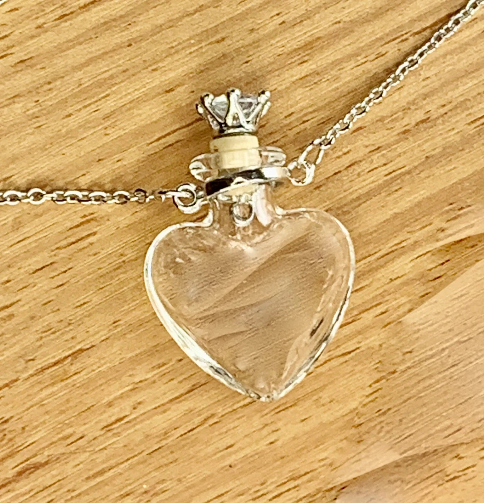 Clear Heart Bottle Essential Oil Pendant
