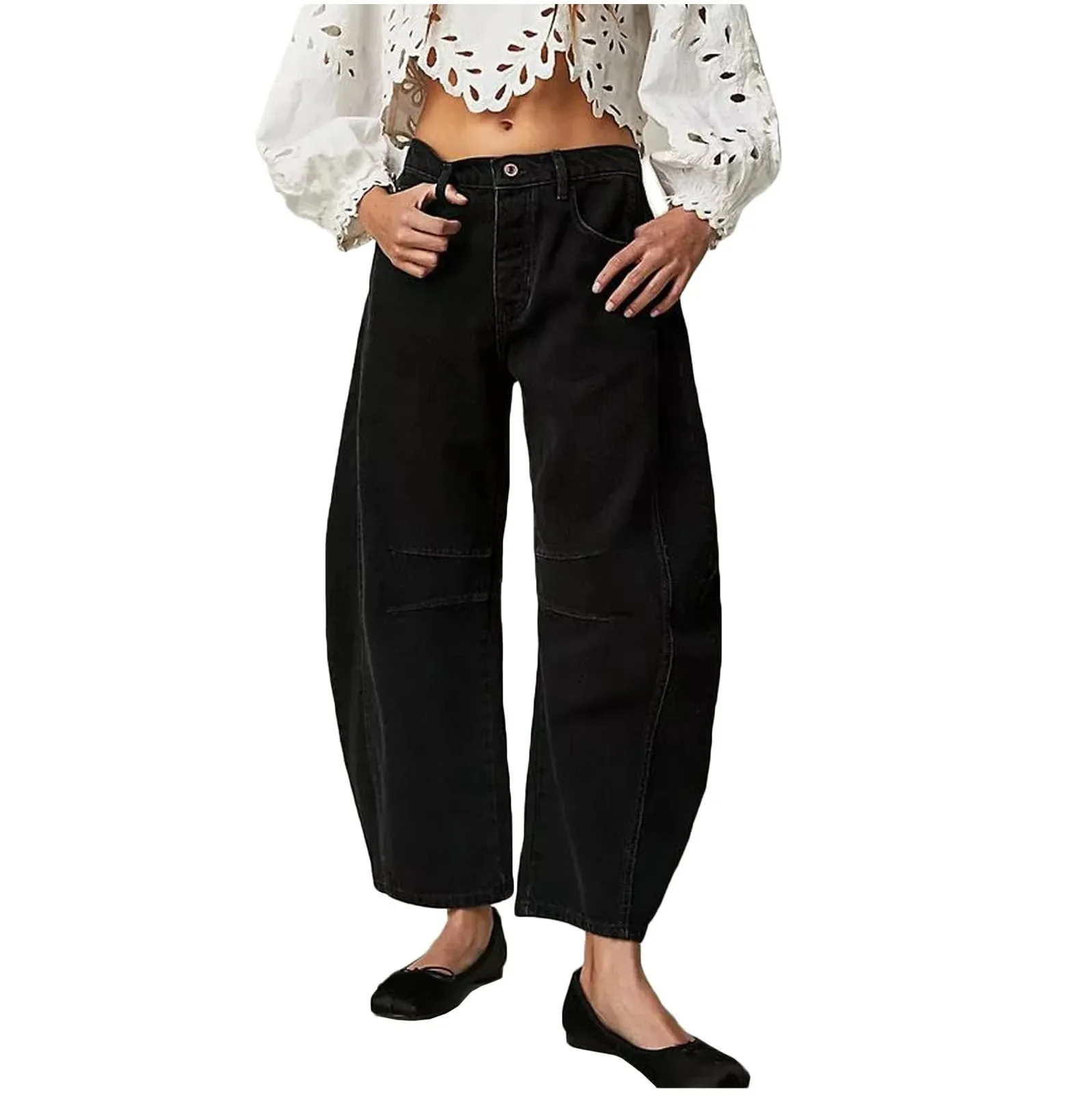 Aficas Mid-Rise Barrel Jeans