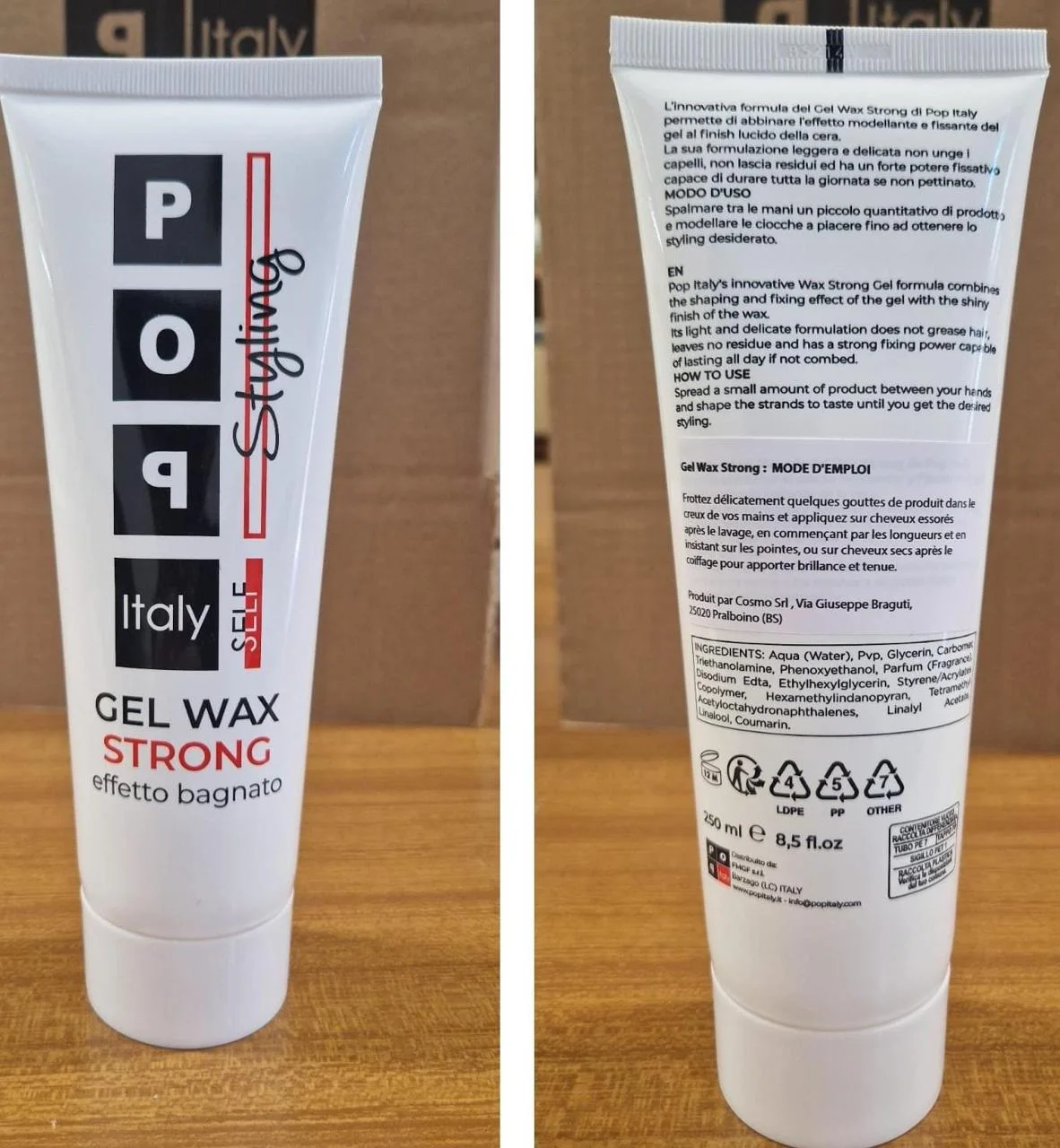 Pop Italy Wax Strong Shaping Gel for Wet Effect Hair – 250 ml