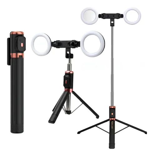عصا سيلفي JC-18H احترافية 3 في 1 - حامل ثلاثي (Tripod) مع إضاءة LED مزدوجة وجهاز تحكم عن بعد - طول 1.7 متر