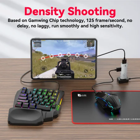 Jedel CP-08 PUBG Gaming Kit – مجموعة ألعاب 3 في 1 (لوحة مفاتيح بيد واحدة + ماوس + محول)