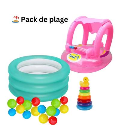 Pack de plage ( Piscine + 10 balles colorées + Bouée + Tour arc en ciel )
