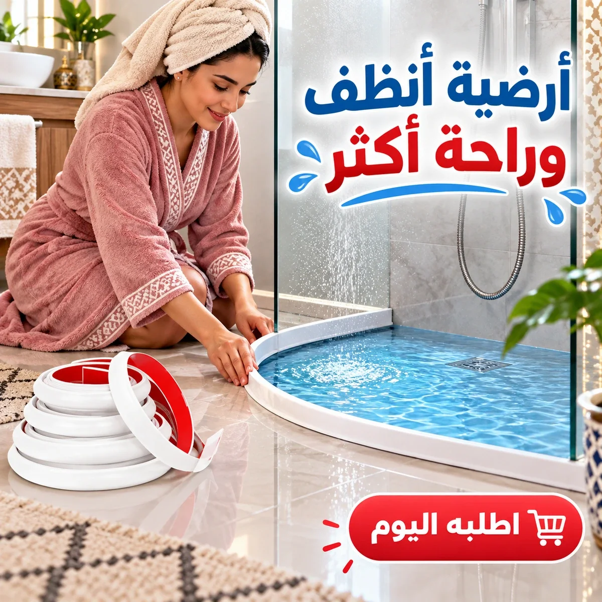 حاجز مرن لمنع انتشار الماء – أرضية أنظف بدون فوضى
