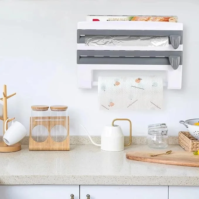 حامل ورق المطبخ والألمنيوم  3 في 1 لتنظيم مثالي