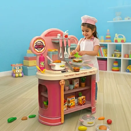 مطبخ كبير الحجم مع صنبور ماء و مجموعة أواني وأدوات طهي كاملة