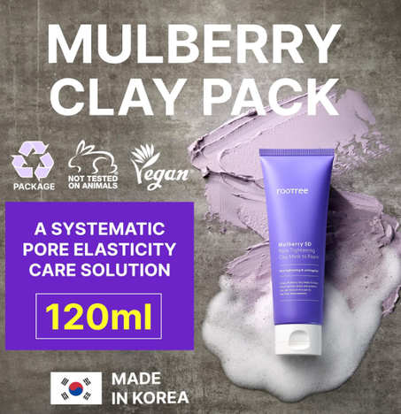 قناع كلاي 5 دي لشد المسام إلى رغوة من روتري مالبيري 120 مل - للعناية بالبشرة الكورية وتنظيف الجمال والتقشير وإزالة الرؤوس السوداء وتحسين نباتي ولم يتم اختباره على الحيوانات مهدئ وترطيب كل الأ