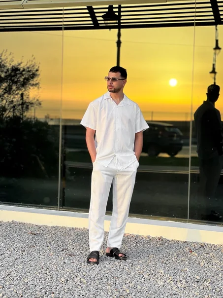 Ensemble en Lin Homme Blanc