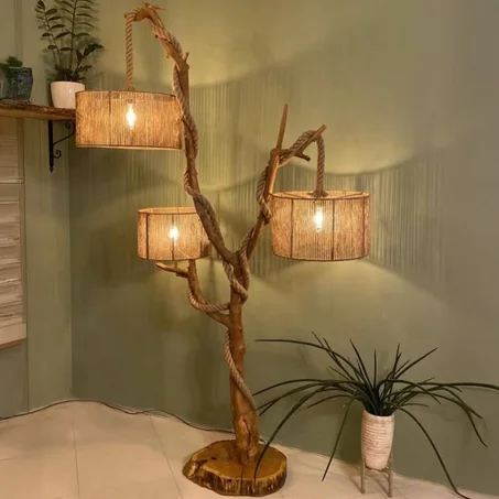 مصباح أرض خشب طبيعي بيج - 45×120×200 سم