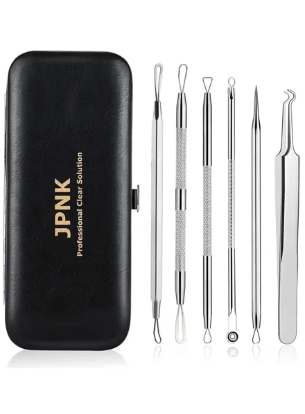 أداة إزالة الرؤوس السوداء ومجموعة علاج حب الشباب 6 قطع مع حقيبة جلدية