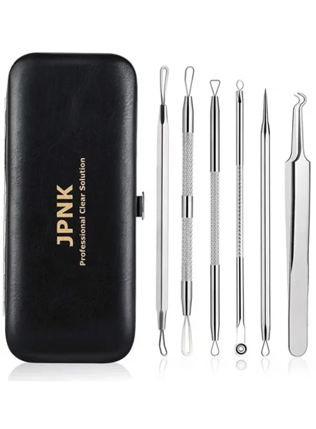 أداة إزالة الرؤوس السوداء ومجموعة علاج حب الشباب 6 قطع مع حقيبة جلدية