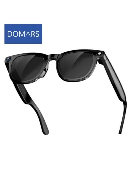 نظارات Domars الذكية للرجال والنساء – كاميرا 8MP بدقة 2K، تحكم صوتي بالذكاء الاصطناعي، ترجمة فورية، سماعات بلوتوث، مقاومة للماء IP67، أسود