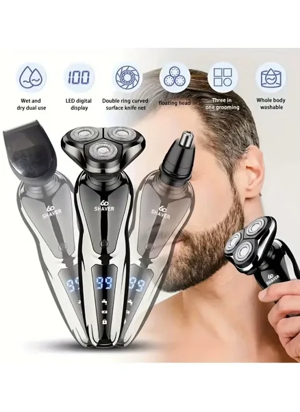 حلاقة كهربائية للرجال 3 في 1 – شحن USB ولحية وأنف