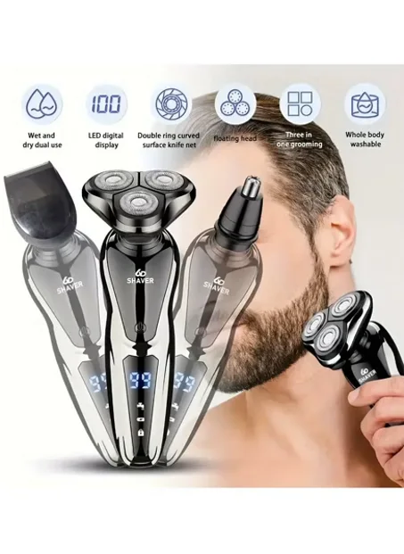 حلاقة كهربائية للرجال 3 في 1 – شحن USB ولحية وأنف