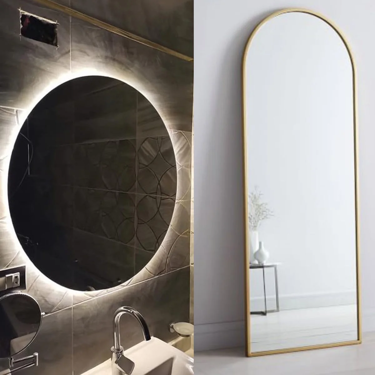 طقم مرايا زجاج و خشب ام دي اف قطعتين - ذهبي