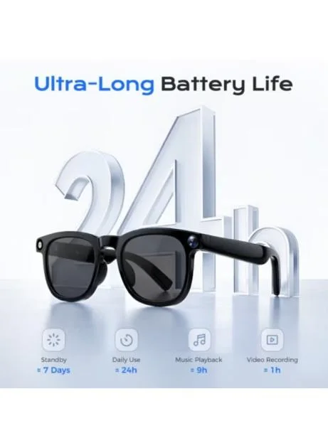 نظارات Domars الذكية للرجال والنساء – كاميرا 8MP بدقة 2K، تحكم صوتي بالذكاء الاصطناعي، ترجمة فورية، سماعات بلوتوث، مقاومة للماء IP67، أسود