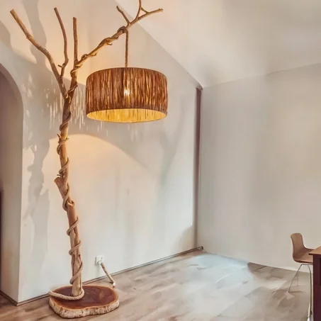 مصباح ارض خشب طبيعي و راتان بيج - 100× 50×250 سم