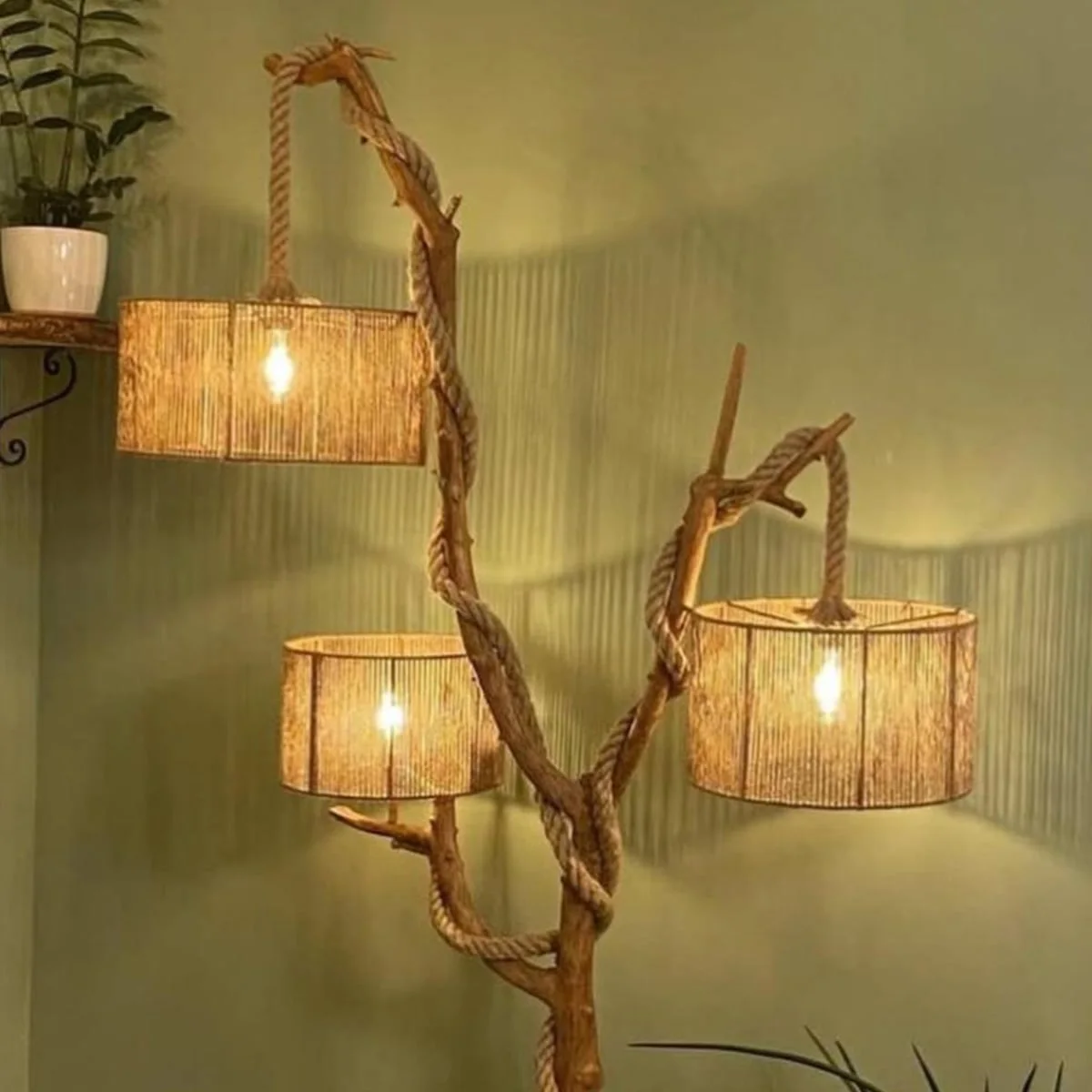 مصباح أرض خشب طبيعي بيج - 45×120×200 سم