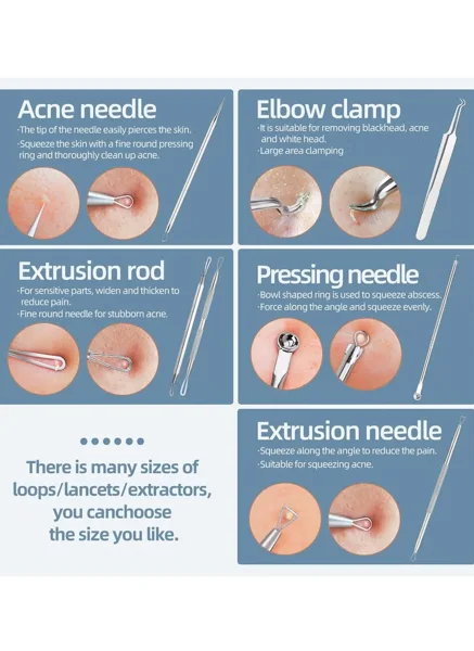 أداة إزالة الرؤوس السوداء ومجموعة علاج حب الشباب 6 قطع مع حقيبة جلدية