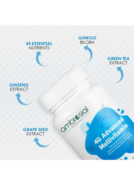 مالتي فيتامين 4G – 45 فيتامين ومعادن مع الجنسنغ والشاي الأخضر وبذور العنب والجنكو بيلوبا