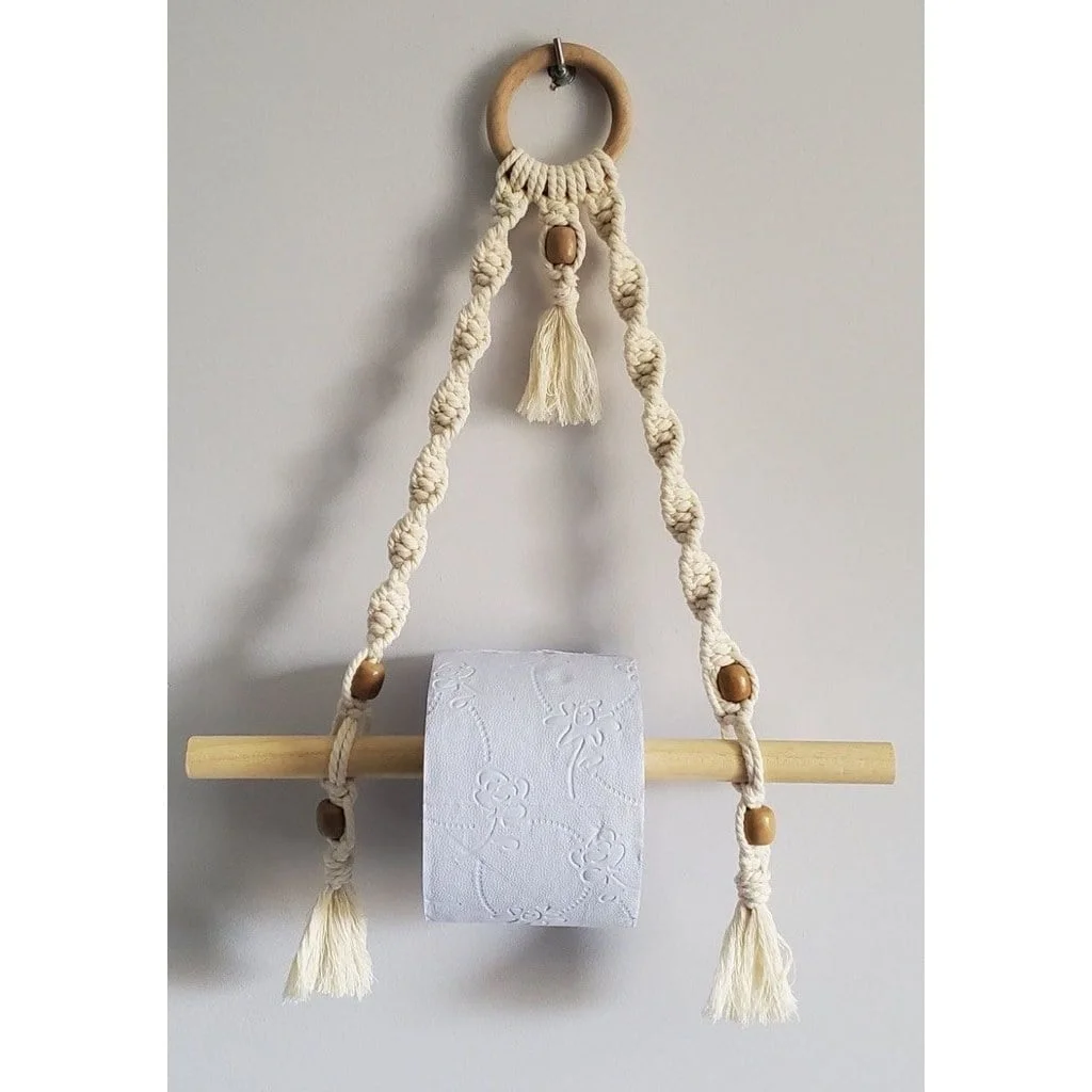 حامل مناديل مكرميه قطن و خشب ام دى اف - بيج و اوف وايت