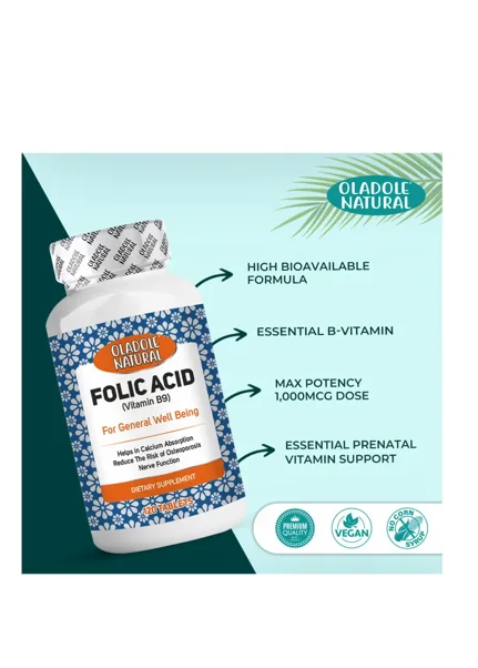 حمض الفوليك الطبيعي 1000 ميكروغرام – 120 قرصًا