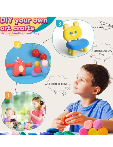صلصال بلاستيسين 48 لون مع 3 أدوات نحت – صلصال يجف بالهواء للأطفال