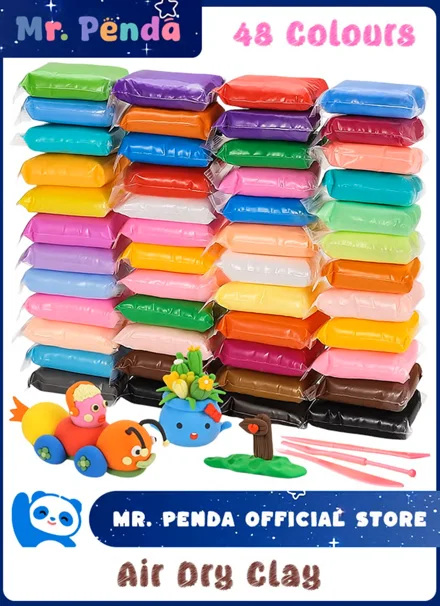 صلصال بلاستيسين 48 لون مع 3 أدوات نحت – صلصال يجف بالهواء للأطفال